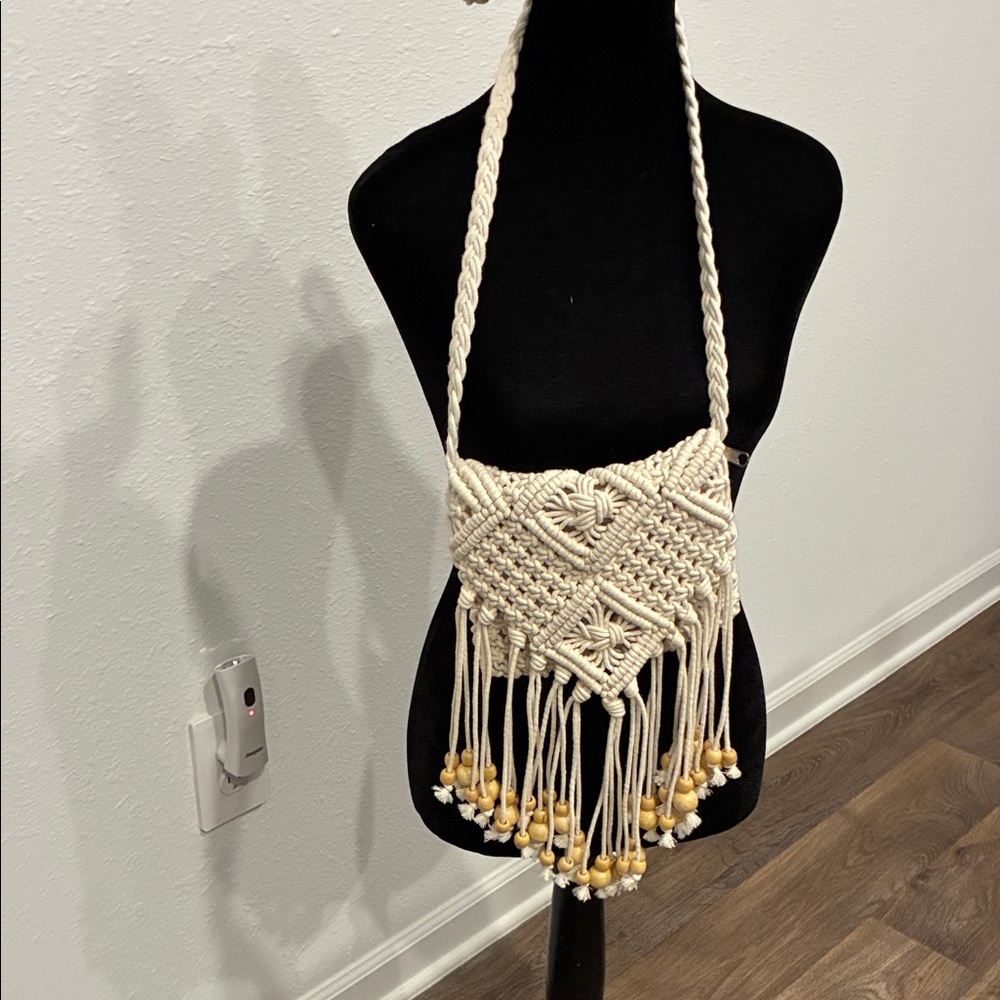Steve Madden Cream Macramé Crossbody Bag